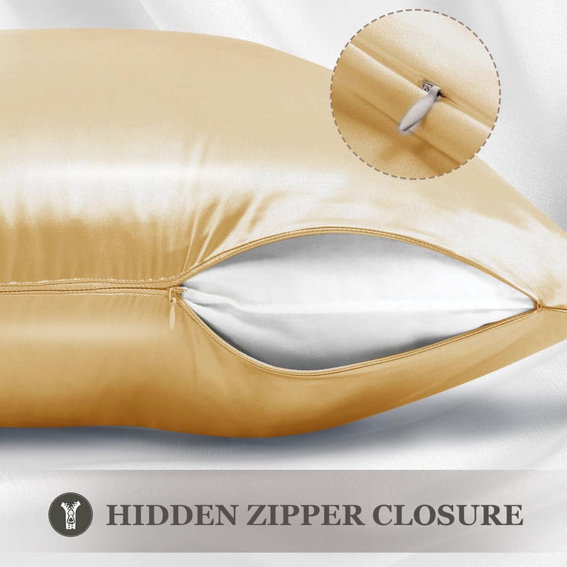 Adubor 100% Silk Pillowcase - Mulberry Silk Pillow Cases, 23 Momme 6A Grade Fibers, Silk Pillow Case for Hair and Skin Health, with Hidden Zipper (Queen 20''x30'', Gold, 1PC) - Image 4